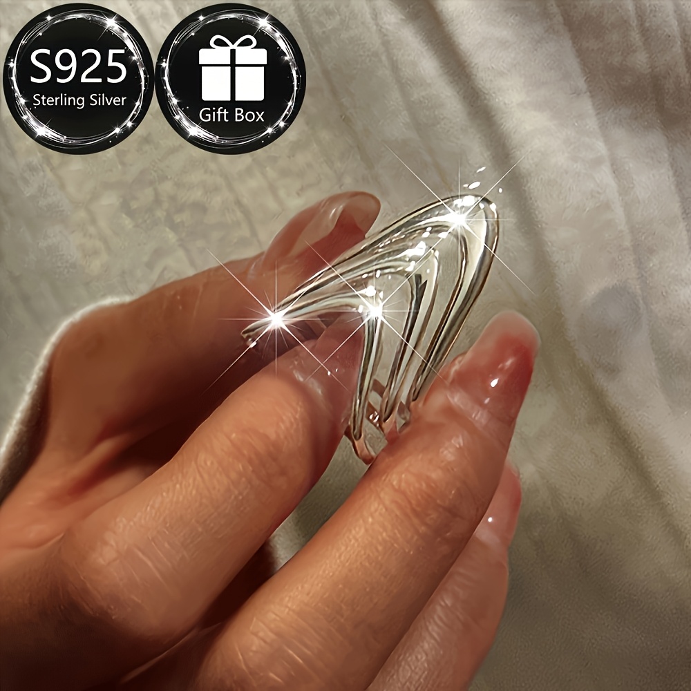 Women's Wide Band Ring Hip Hop Style Adjustable Hand Ring 925 Silver